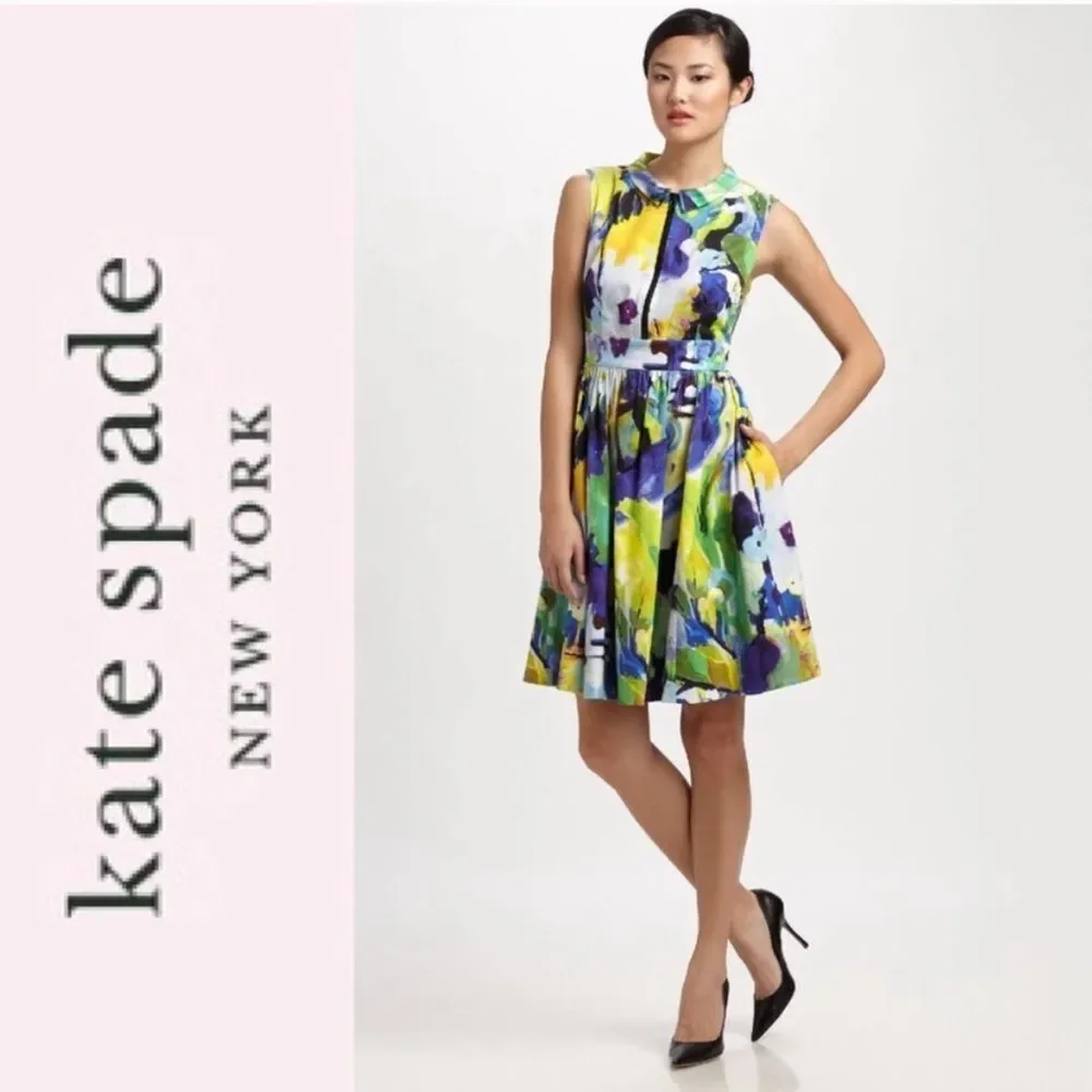 EUC Kate Spade Carissa Fit & Flare Collared Watercolor Sleeveless Dress